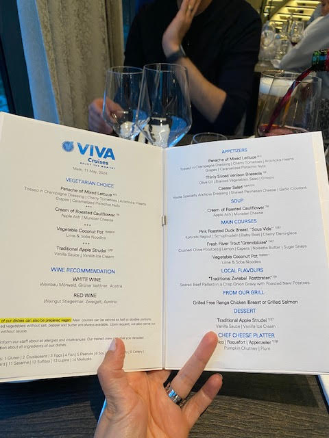 Women's Travel Group river cruise  menu